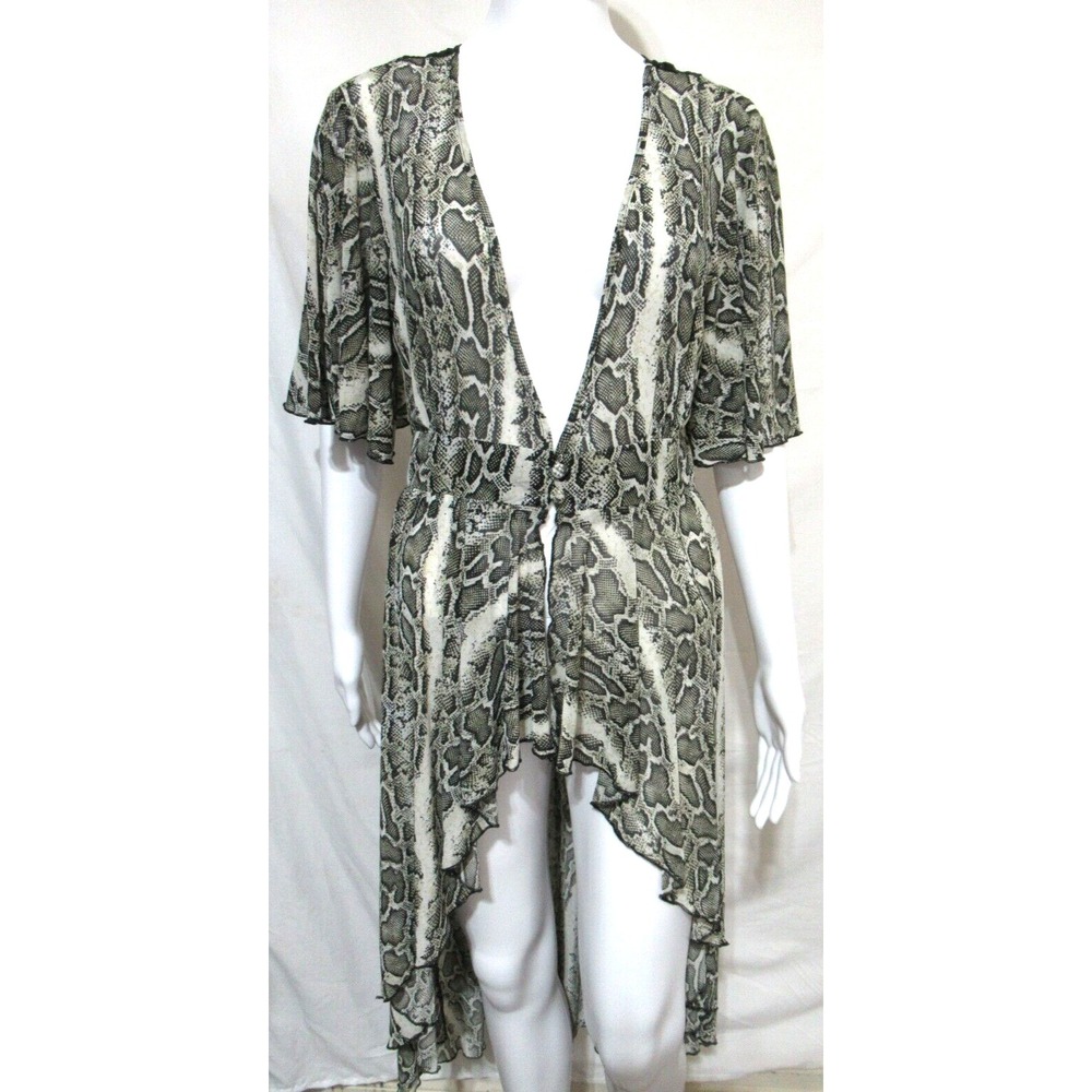 L.I.F.E. Love Is For Eternity Black Snake Print Kimono Bathing Suit‎ Cover-Up S